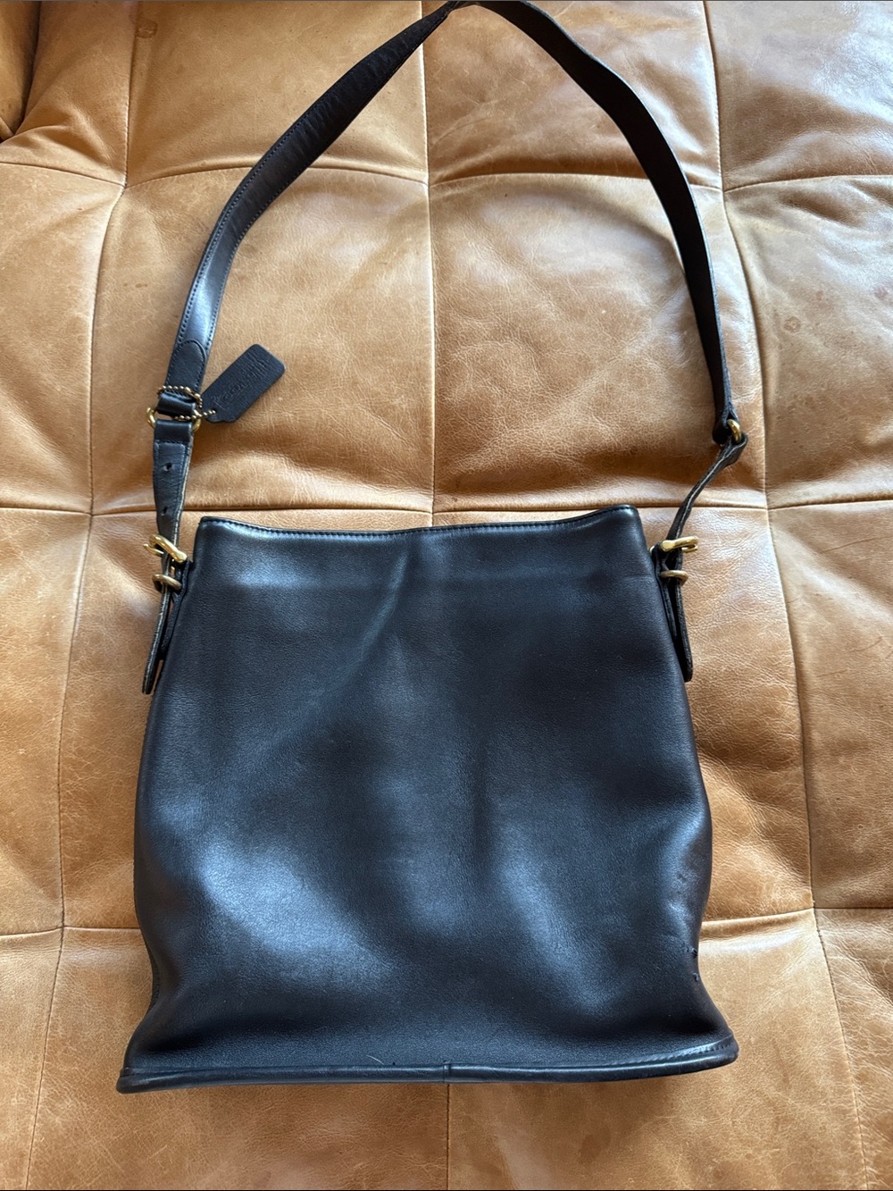 Coach Black Leather Shoulder Bag with Gold Hardware